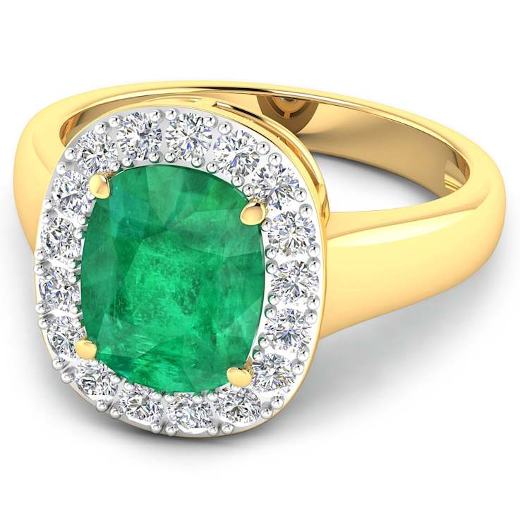 3.01ctw Green Emerald and Diamond 14K Yellow Gold Halo Ring
