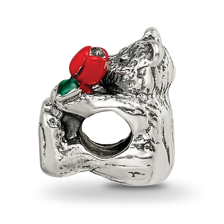 Sterling Silver Bear with Enameled Flower Bead