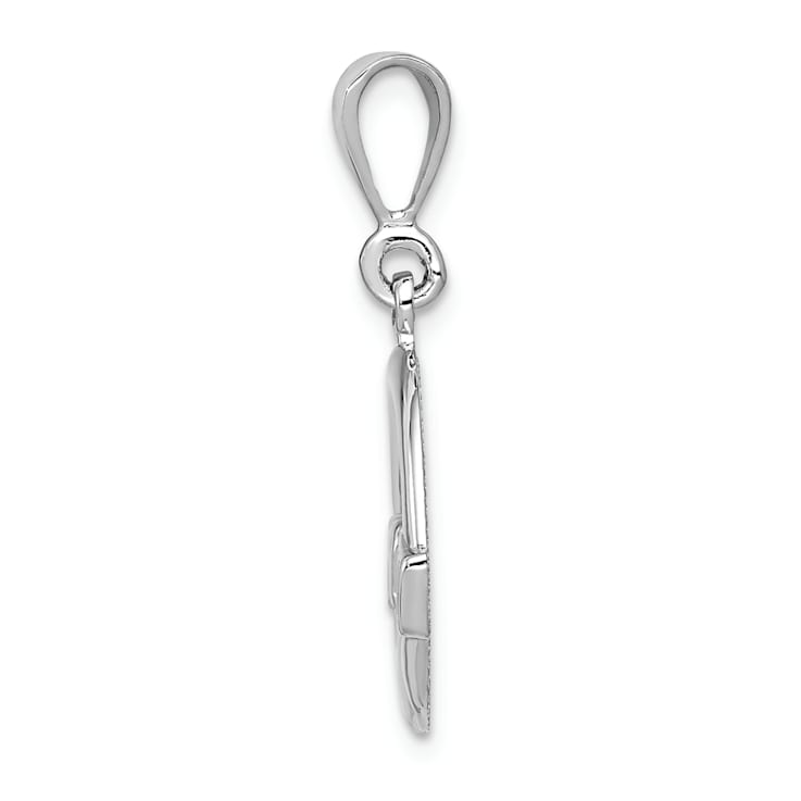 Rhodium Over 14k White Gold Textured Claddagh Charm