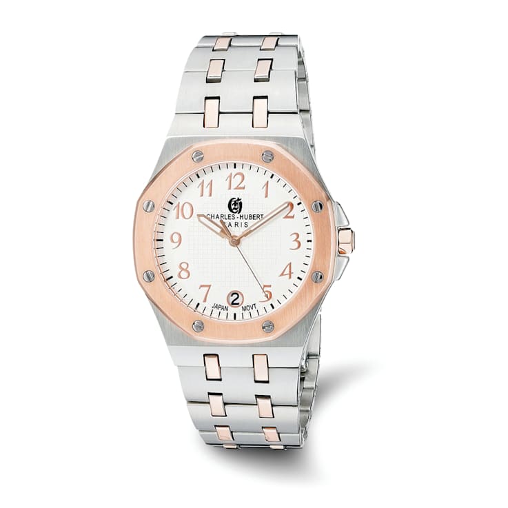 Charles Hubert Ladies Stainless Steel Rose IP Plated Silver Dial Watch