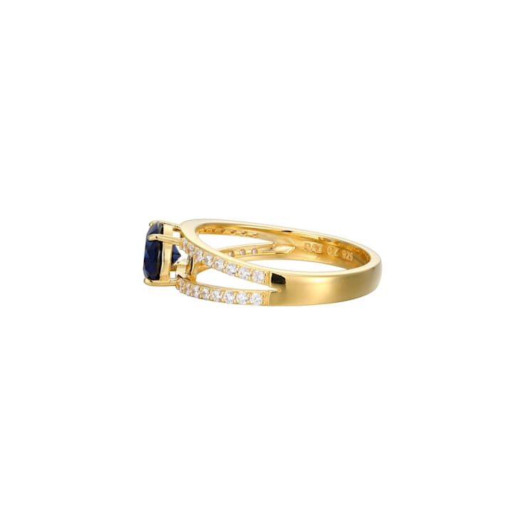 Lab Created Blue Sapphire And White Cubic Zirconia 18K Gold Over
Sterling Silver Ring 1.72ctw