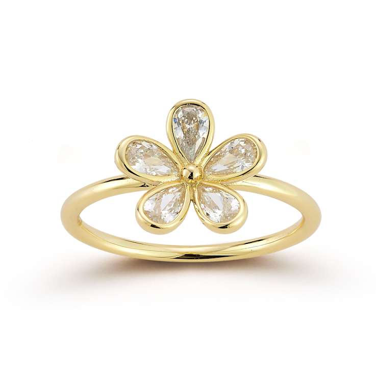 Rachel Zoe CZ Flower Ring in 14K Gold Over Sterling Silver