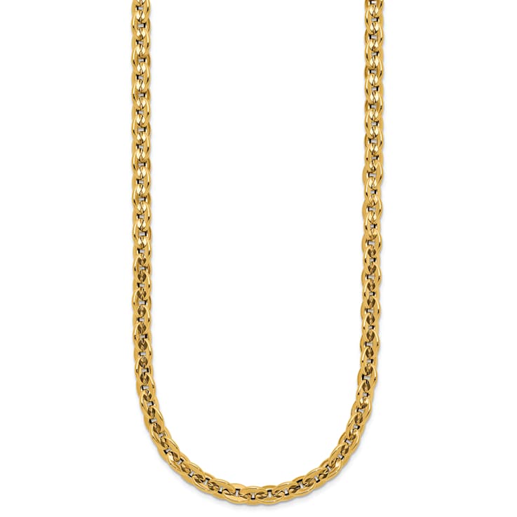 14K Yellow Gold Polished Fancy Round Link Necklace