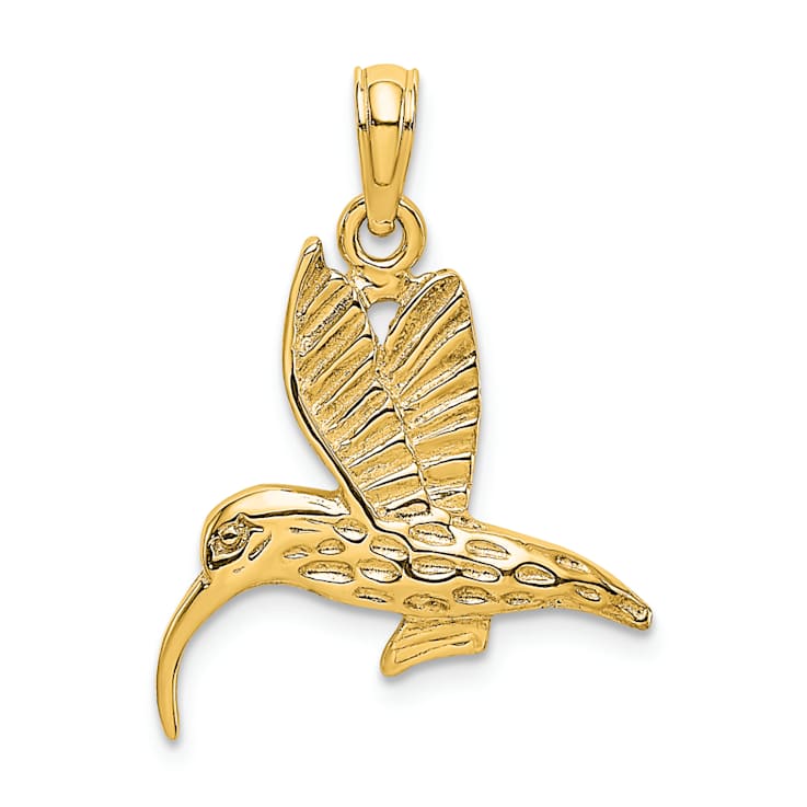 10K Yellow Gold Textured Hummingbird Flying Charm
