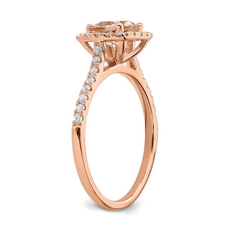 14K Rose Gold Morganite Diamond Halo Engagement Ring 1.09ctw