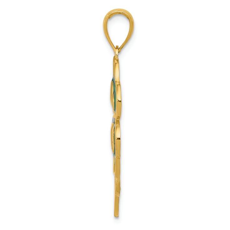 14K Yellow Gold 4-Leaf Clover Pendant with Enameled Tips Pendant