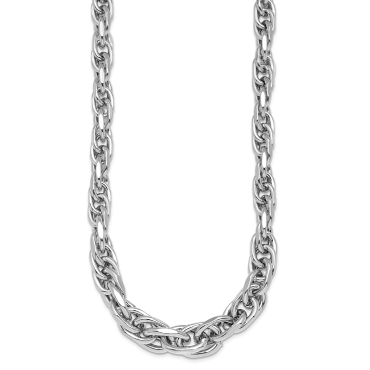 Rhodium Over Sterling Silver Polished Graduated Link Necklace