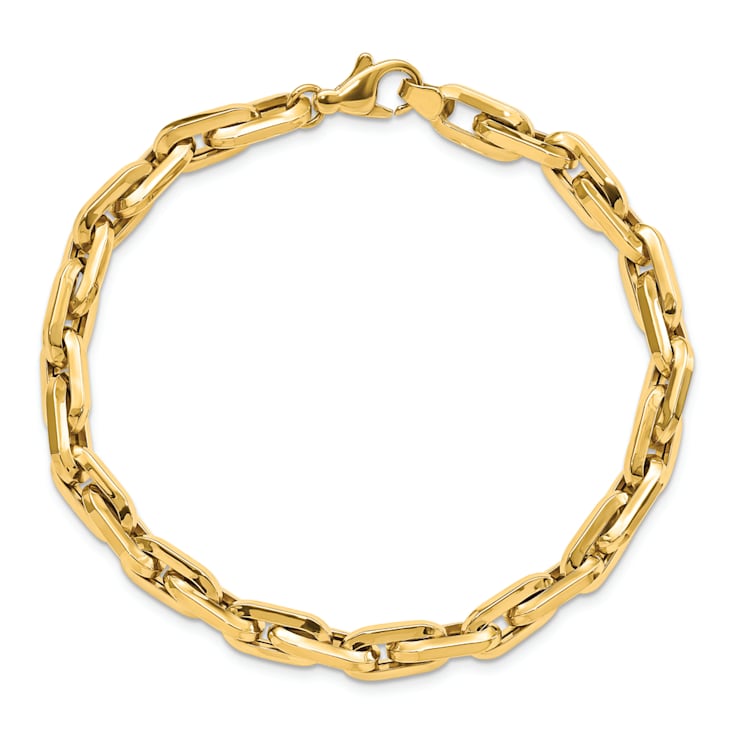 14K Yellow Gold Polished Fancy Long Cable Link Men's 8.25-inch Bracelet