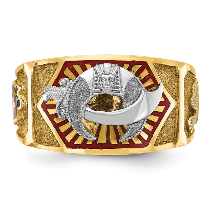 10K Two-Tone Yellow and White Gold Men's Textured and Enameled Masonic
Shriner's Ring
