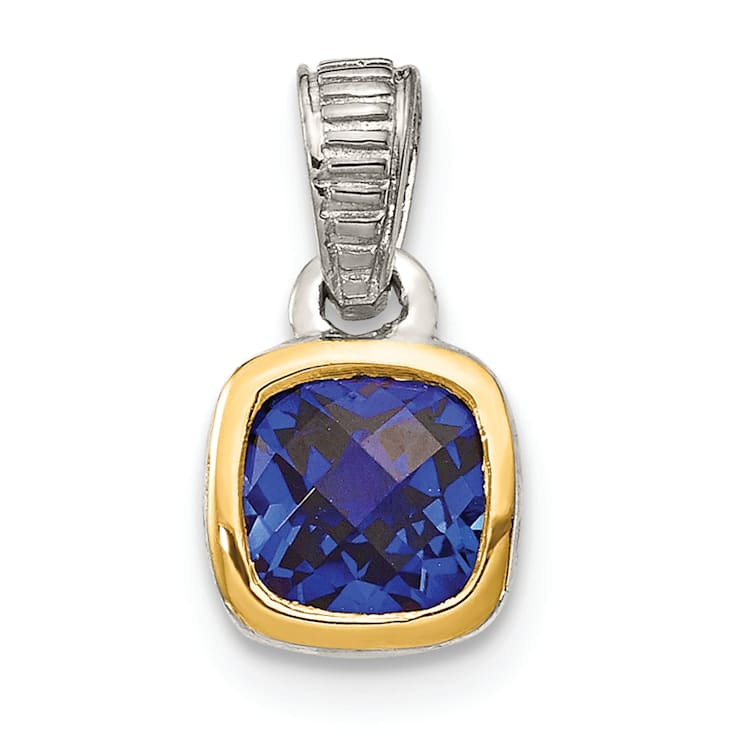 Rhodium Over Sterling Silver with 14k Accent Lab Created Sapphire Pendant