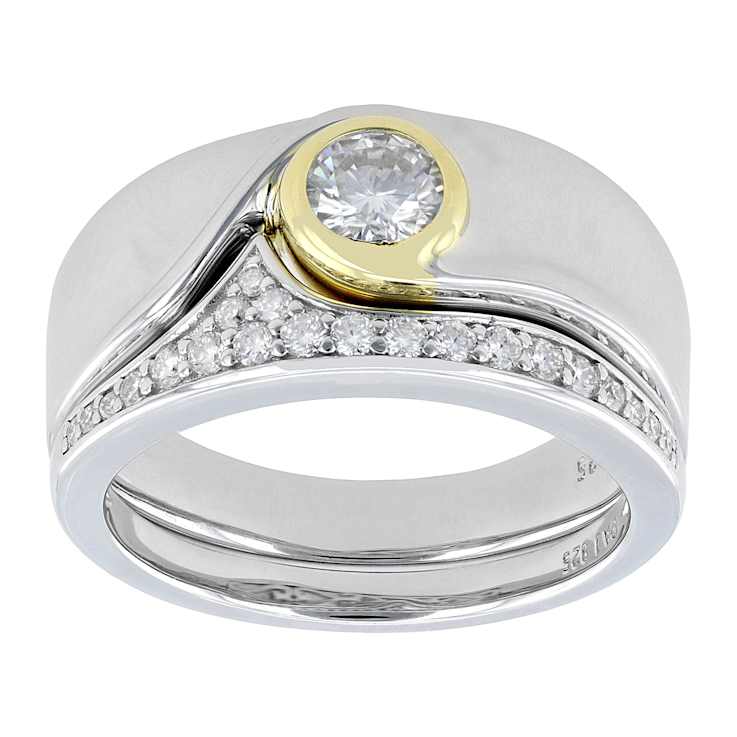 Moissanite Two-Tone Ring In Gold And Platinum-Enhanced Sterling Silver