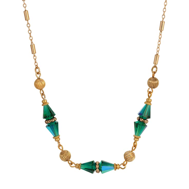 Yellow Base Metal Teardrop Glass Bead Collar Necklace 16 inch