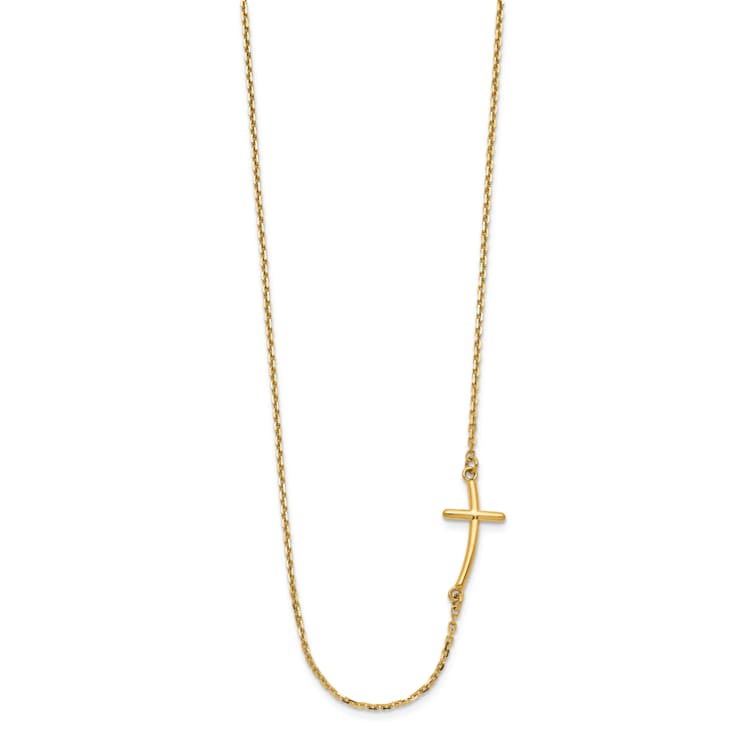 14K Yellow Gold Small Sideways Curved Cross Necklace
