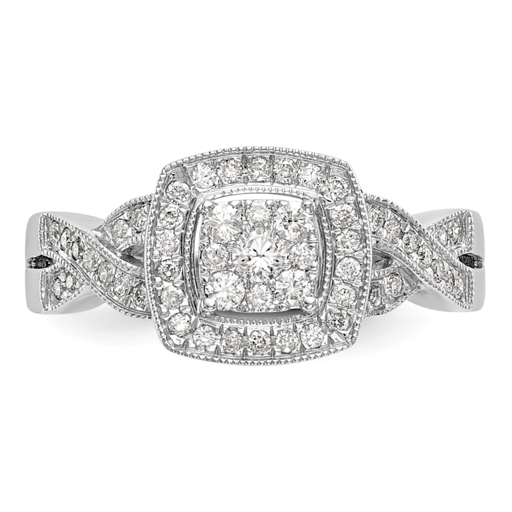 Rhodium Over 14K White Gold Diamond Cluster Engagement Ring 0.39ctw