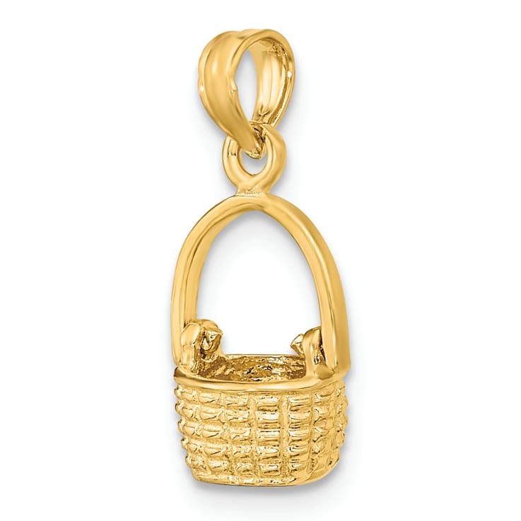 10K Yellow Gold 3D Textured Moveable Handle Basket Charm