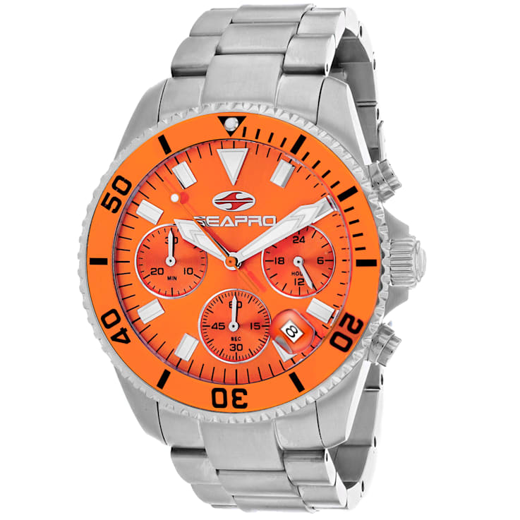 Seapro Men's Scuba 200 Chrono Orange Dial, Stainless Steel Watch