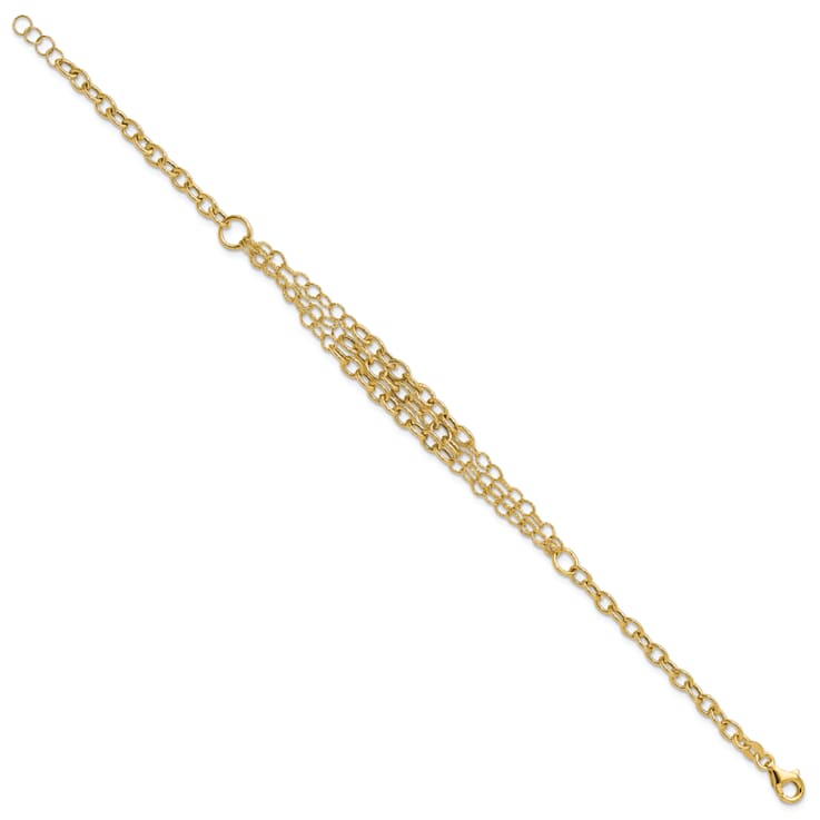 14K Yellow Gold Polished and Textured 3 Layer Fancy with 0.5-inch Ext. Bracelet