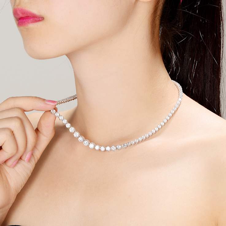 CZ Tennis Necklace In Sterling Silver 16 Inch