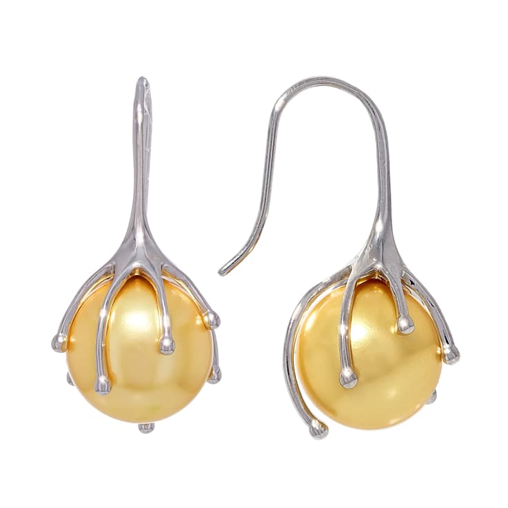 Large Golden South Sea Simulant Pearl Drop Earrings In Sterling Silver