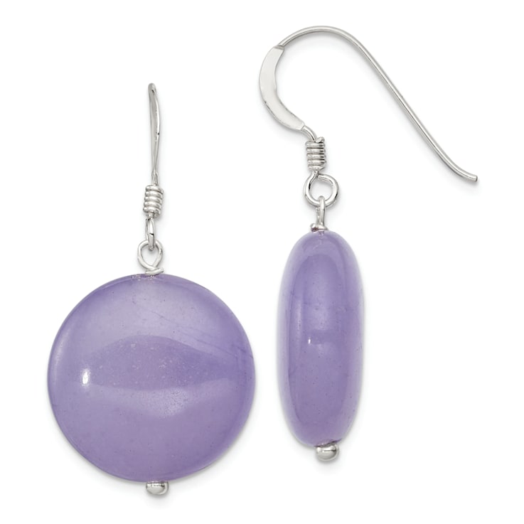 Sterling Silver Polished Lavender Jadeite Circle Dangle Earrings