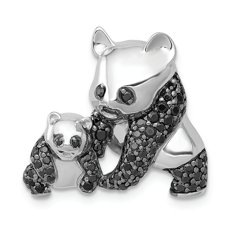 Rhodium Over 14k White Gold Black Diamond Pandas Chain Slide Pendant