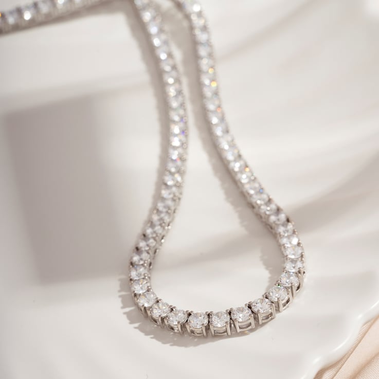 White Cubic Zirconia Platinum Over Sterling Silver Tennis Necklace 14.50ctw