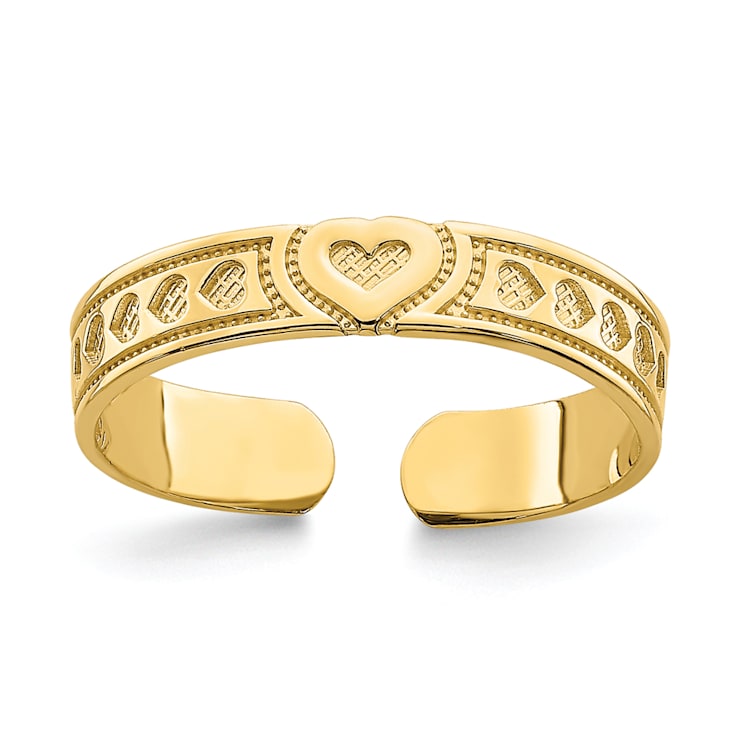 14K Yellow Gold Heart Design Adjustable Toe Ring
