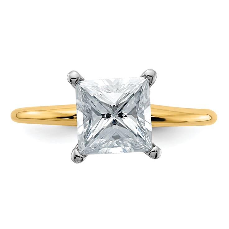 14K Yellow Gold With White Gold Accents 2 ct. D E F Pure Light Princess
Moissanite Solitaire Ring