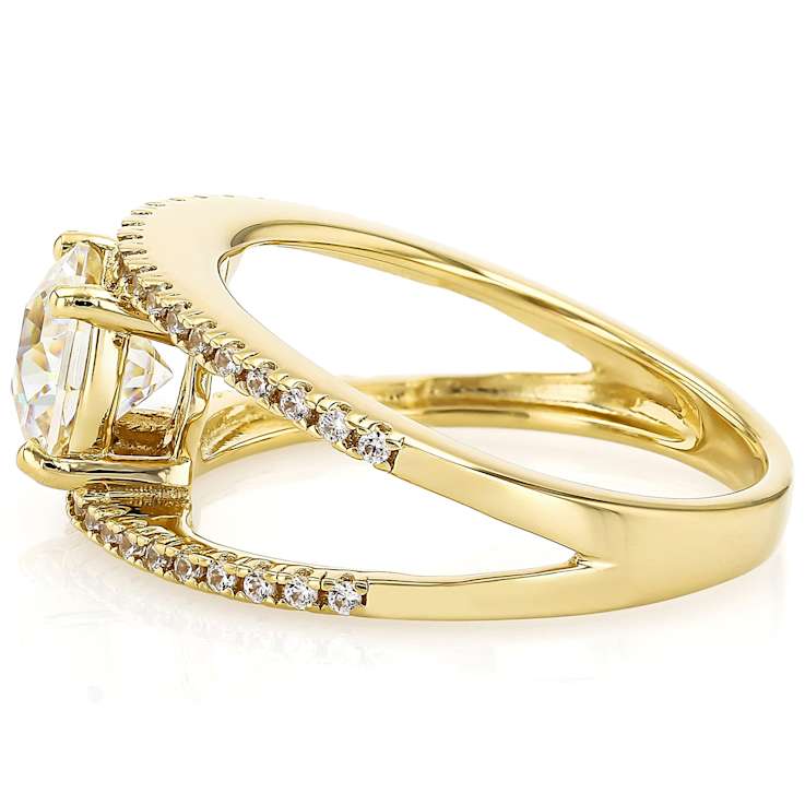 Diamond Simulant Castle Cut Round And White Zircon Ring In 18K Gold Over
Sterling Silver 2.67ctw