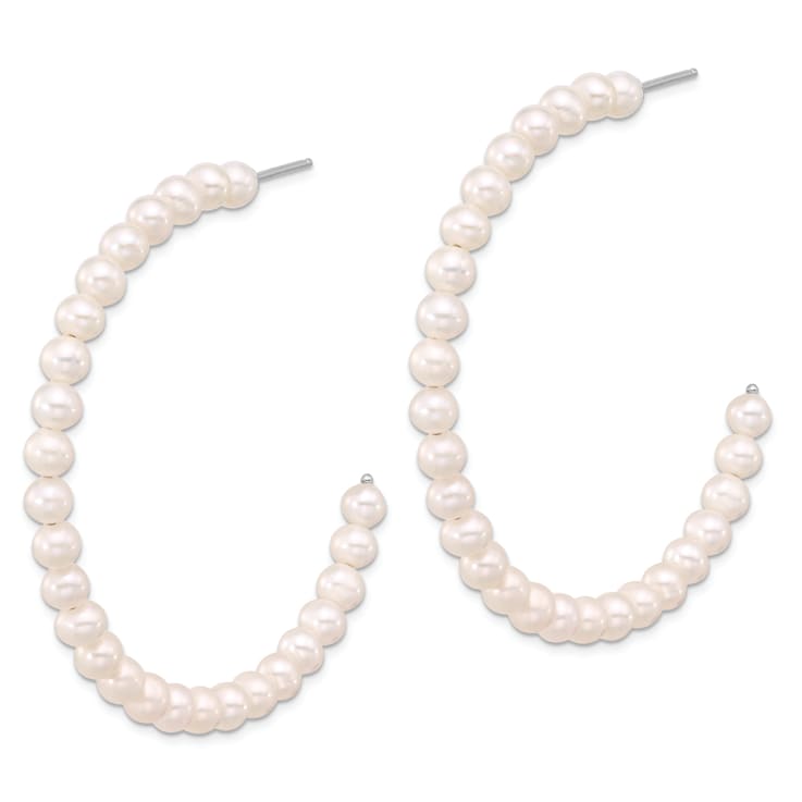 Rhodium Over Sterling Silver 4-5mm Round Freshwater Cultured Pearl Post
C-Hoop Earrings