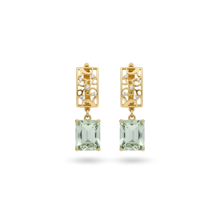 14K Yellow Gold Over Sterling Silver Prasiolite Octagon Drop Earrings