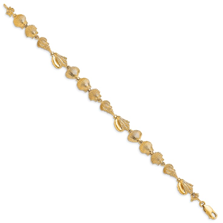14k Yellow Gold Textured Sea Shells Bracelet