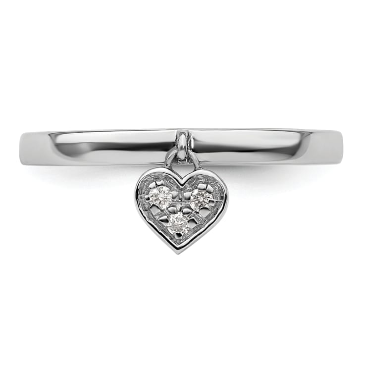 Sterling Silver Stackable Expressions Dangle Heart Diamond Ring 0.045ctw