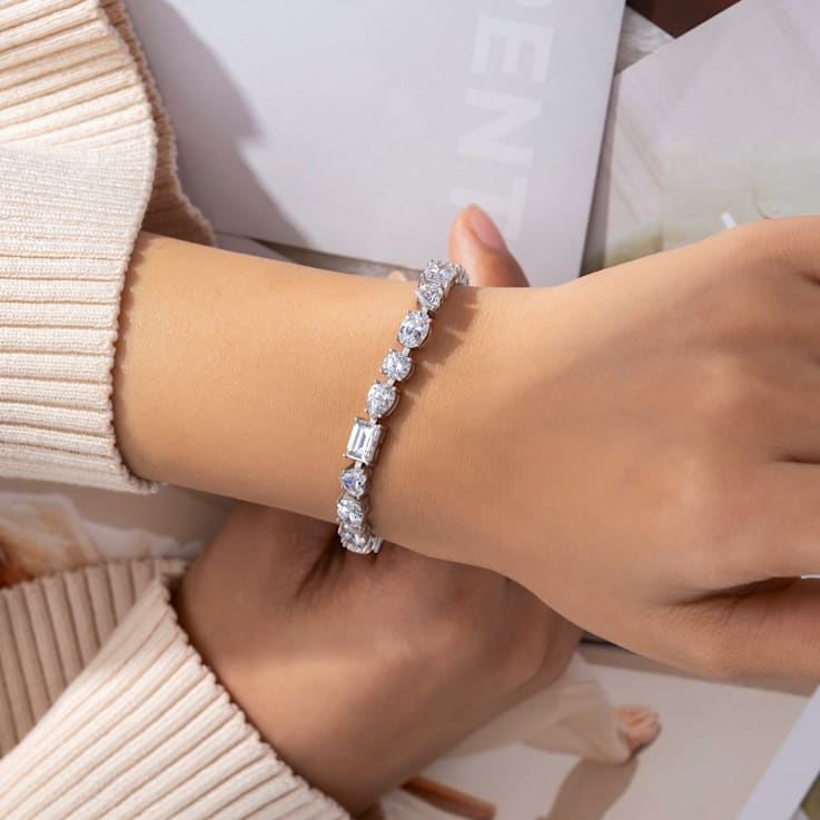 White Cubic Zirconia Platinum Over Sterling Silver Tennis Bracelet 17.50ctw