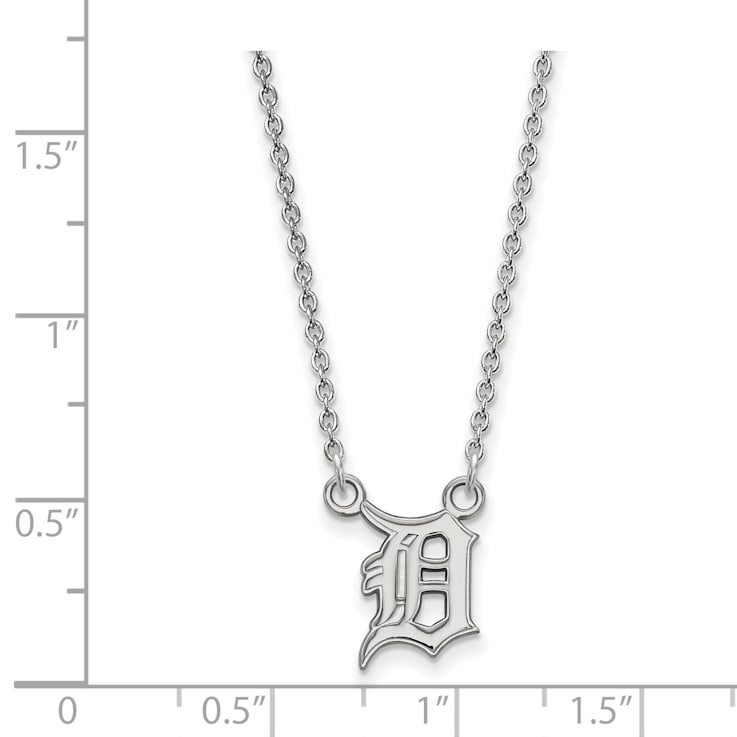 Rhodium Over Sterling Silver MLB LogoArt Detroit Tigers D Pendant Necklace