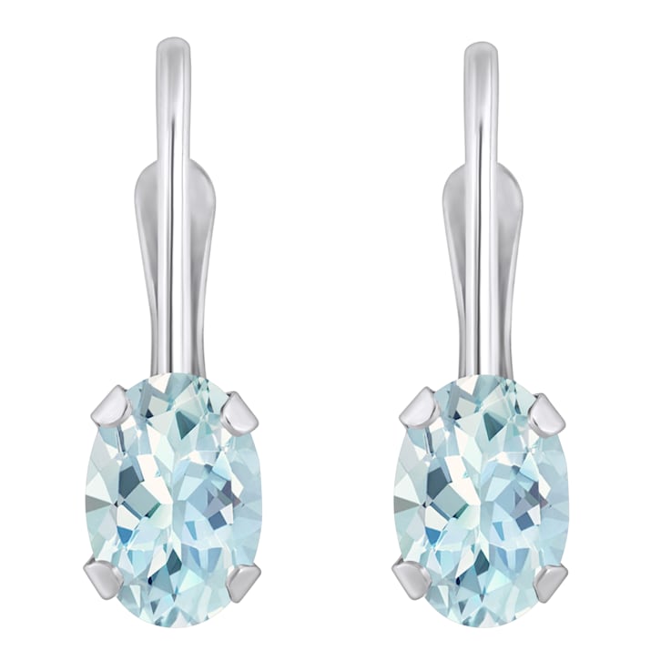 6x4mm Oval Aquamarine Rhodium Over 10k White Gold Drop Earrings
