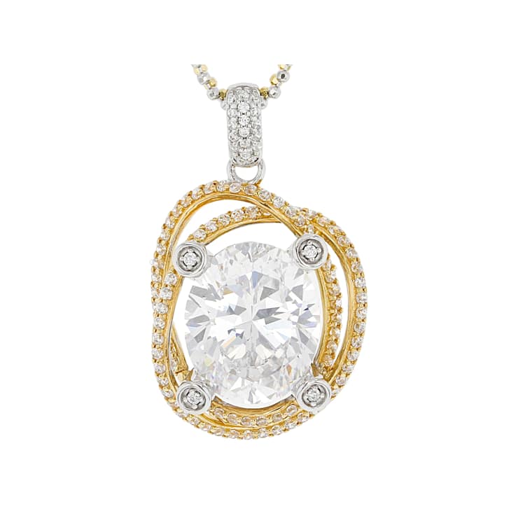 Two-tone Oval CZ Pendant With Chain In Platinum-Enhanced Sterling Silver
And 18K Gold Over Sterling Silver 8.45ctw
