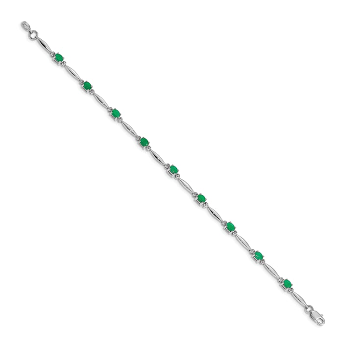 Rhodium Over 14k White Gold Diamond and Emerald Bracelet