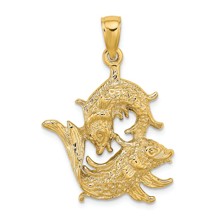 14k Yellow Gold 3D Textured Large Pisces Zodiac pendant