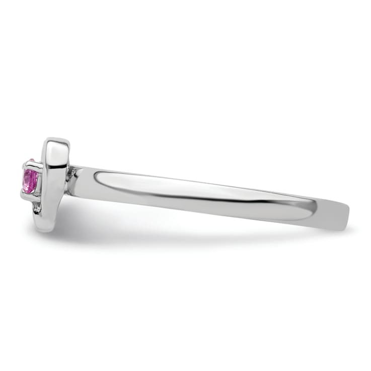 Sterling Silver Stackable Expressions Lab Created Pink Sapphire Heart
Ring 0.09ctw