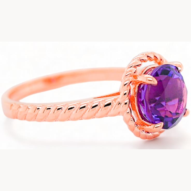 6x4mm Oval Amethyst 18K Rose Gold Over Sterling Silver Ring, 0.50ctw
