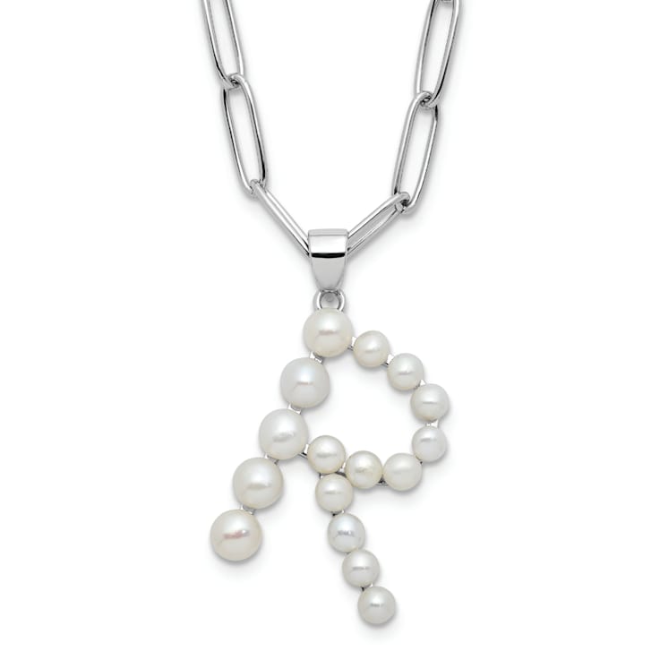 Rhodium Over Sterling Silver 3-5.5mm Freshwater Cultured Pearl LETTER R
18-inch Necklace