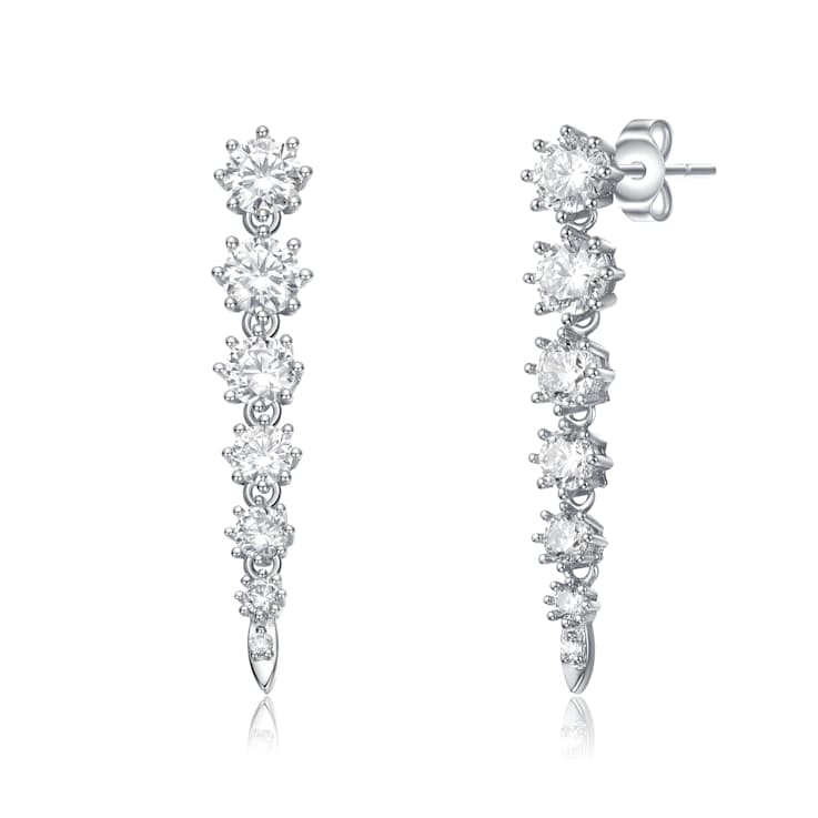 Linear Fringe CZ Drop Earrings In Sterling Silver