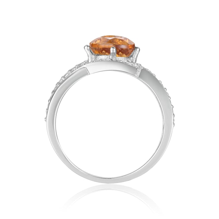 Round Citrine with White Sapphire Accents Crossover Ring, 1.12ctw