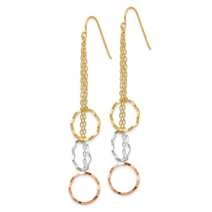 14k Yellow Gold, 14k White Gold and 14k Rose Gold Textured Faceted
Circle Dangle Earrings
