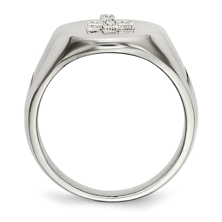 White Cubic Zirconia Stainless Steel Polished with Sterling Silver Cross
Men's Signet Ring