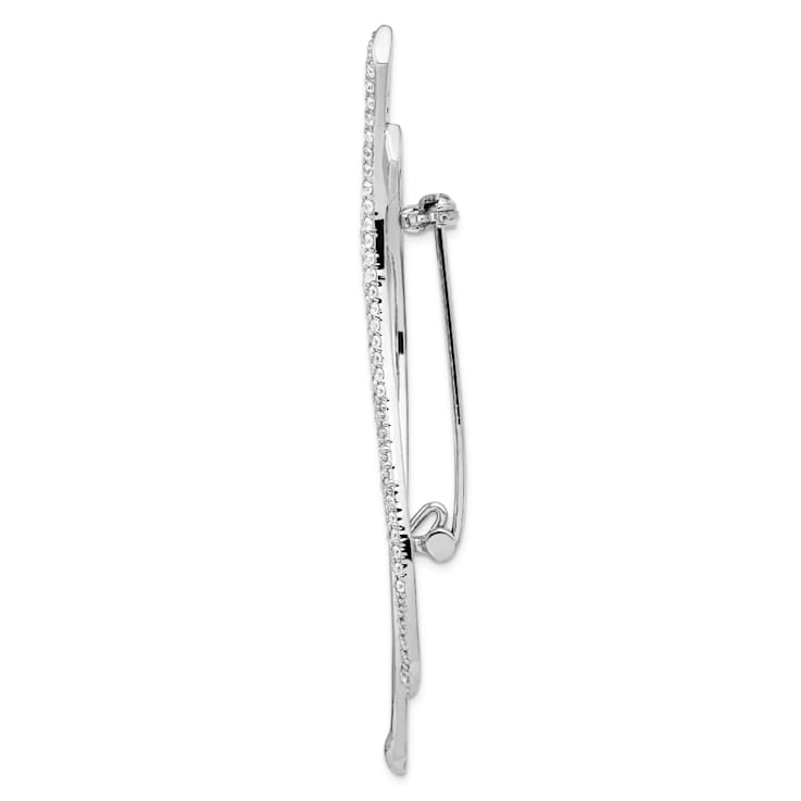Rhodium Over Sterling Silver Cubic Zirconia Fancy Curved Pin Brooch