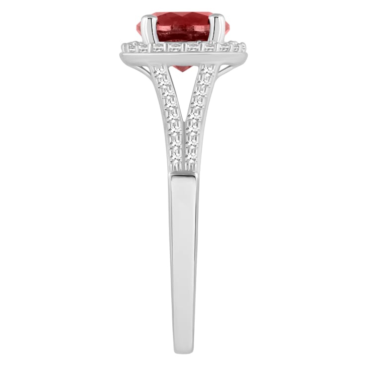 7mm Round Garnet 1/4 ctw Diamond Rhodium Over Sterling Silver Halo Ring