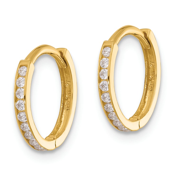 14k Yellow Gold 7/16" Polished Cubic Zirconia Huggie Hoop Earrings