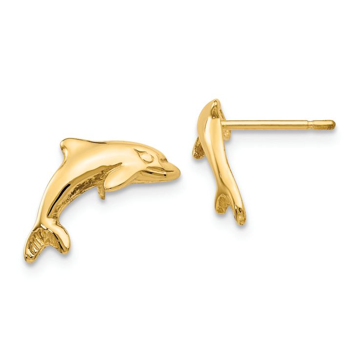 14k Yellow Gold Dolphin Stud Earrings